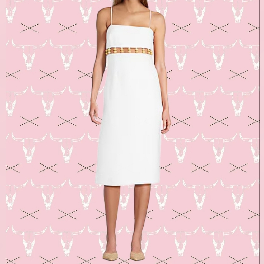 ANTONIO MELANI WOMEN CRINKLE BEADED WAIST MIDI DRESS